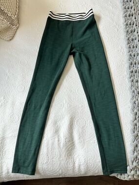 Splits59 Forest Green Kids Leggings with Striped Waistband